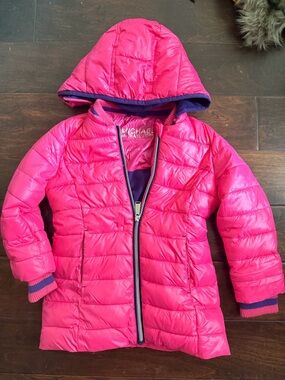 Michael Kors Hot Pink Puffer Jacket with Purple Trim - Kids